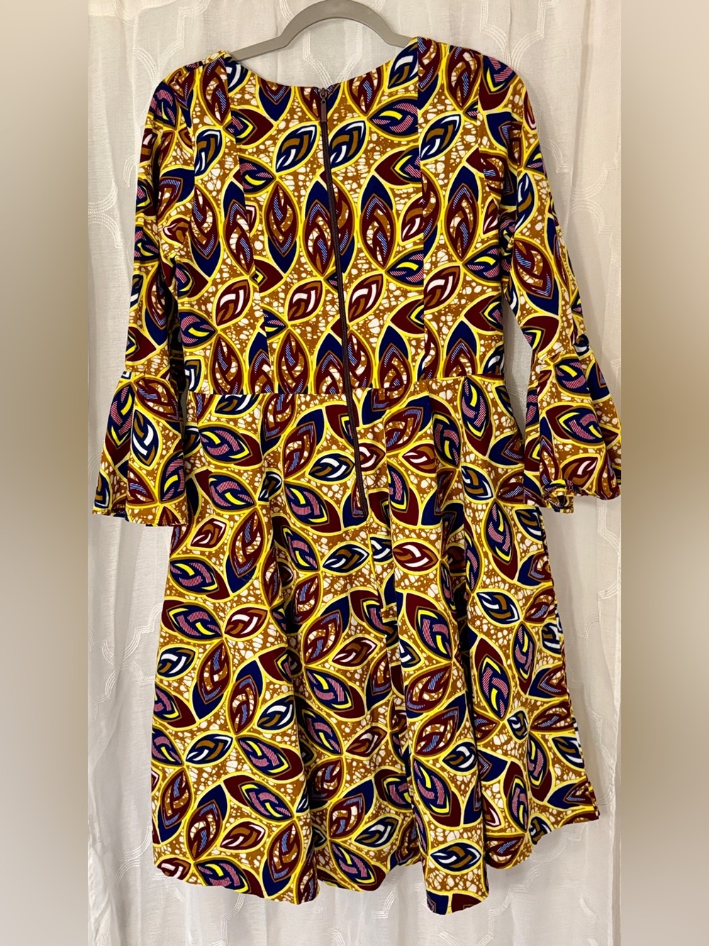 3/4 Sleeve Mustard Abstract Print Fit & Flare Dress | Women’s Medium/Large | - Picture 8 of 12